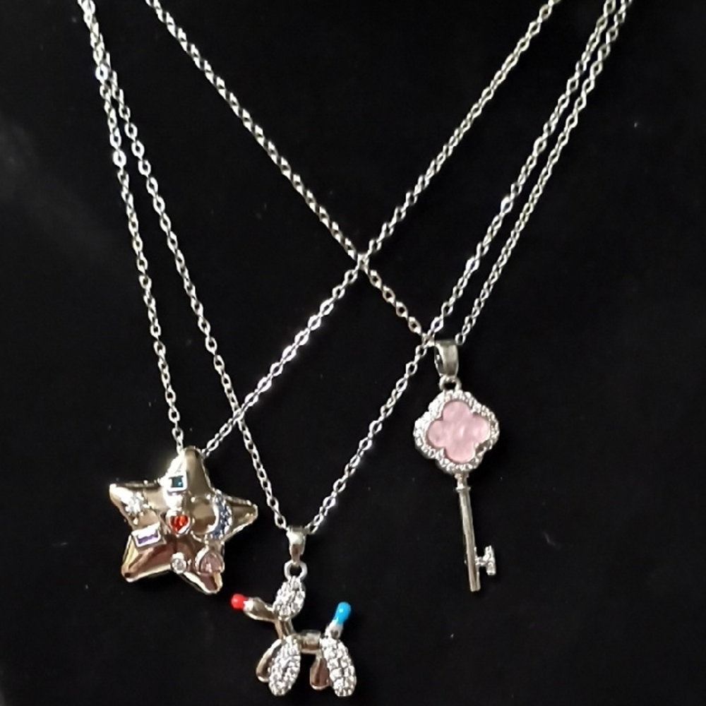 Silver and Pink Charm Necklace Set Waterproof